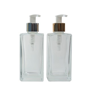 Porta Sabonete Liquido Vidro Retangular 250ml com Válvula Luxo Dourada ou Prata 1 Unidade