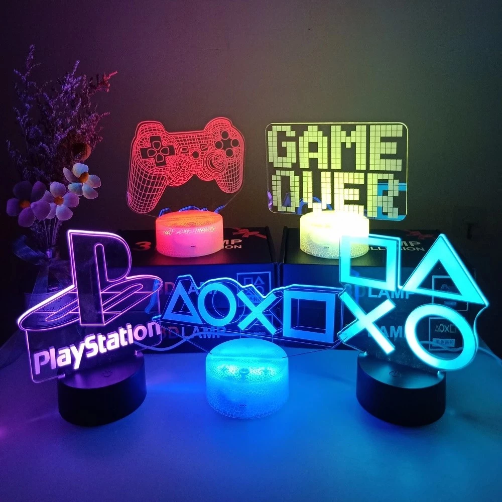 3d Noite Lâmpada Sala De Jogos Desk Setup Iluminação Decor On The Table Game Console Logotipo Ícone Sensor De Luz Para Crianças Presente Cabeceira Luminária acrílico led 3d abajur