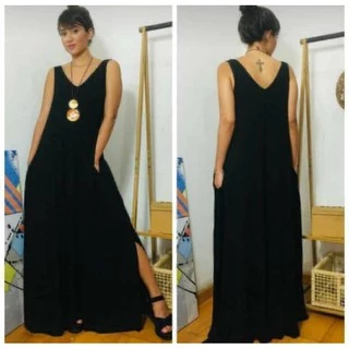 vestido longo regatão com fenda lateral em Oferta na Shopee