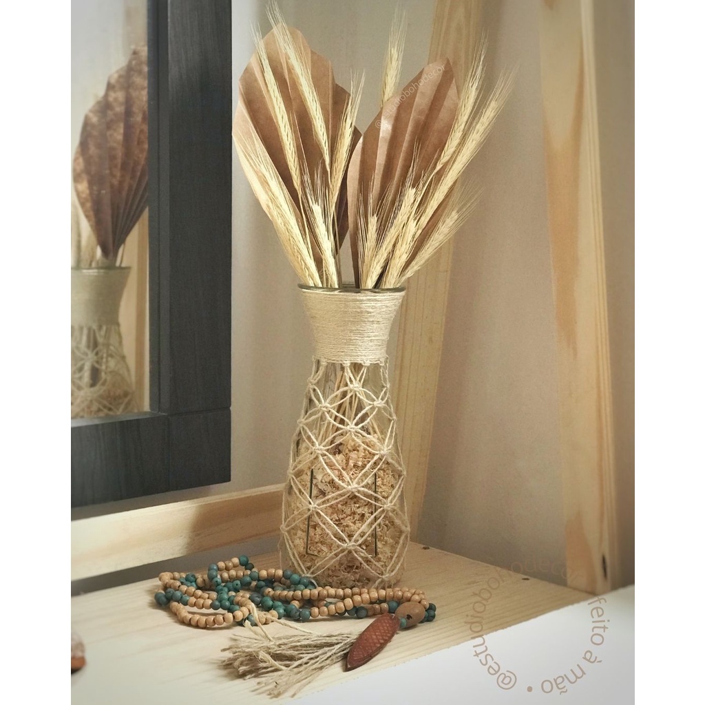 Vaso decorativo com macramê em sisal / estilo rústico boho
