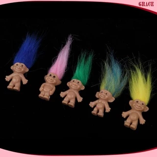 [Grace] 5 Pieces Vintage Lucky Troll Doll Mini Figures Toy Cake Toppers/Party Favors