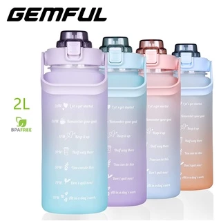 Garrafa De Água Grande Gemful 2L Com Marcador De Tempo E Canudo Sem BPA Botol Air Sukan