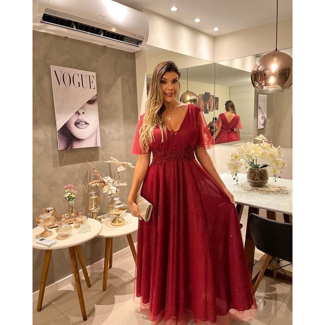 VESTIDO DE FESTA PLUS SIZE TULE COM BRILHO MADRINHAS FORMANDAS VENEZA