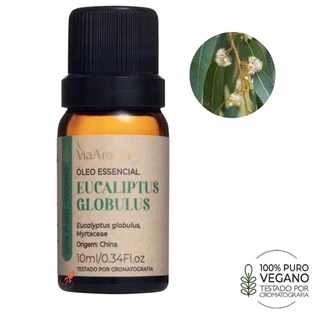 Óleo Essencial Eucaliptus Globulus 10ml Via Aroma 100% Puro e Natural para Aromaterapia e Aromatizador Difusor Elétrico