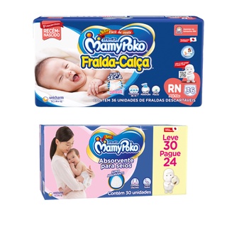Kit FRALDA CALÇA Descartável Mamypoko  - RN - c/ 36 Unds + Absorventes Para Seios Mamypoko Leve 30 - Pague 24 Unds