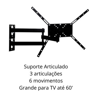 Suporte Tv Tri articulado Braço Longo 65cm para 20' 26' 29' 33'42'46'50 ...