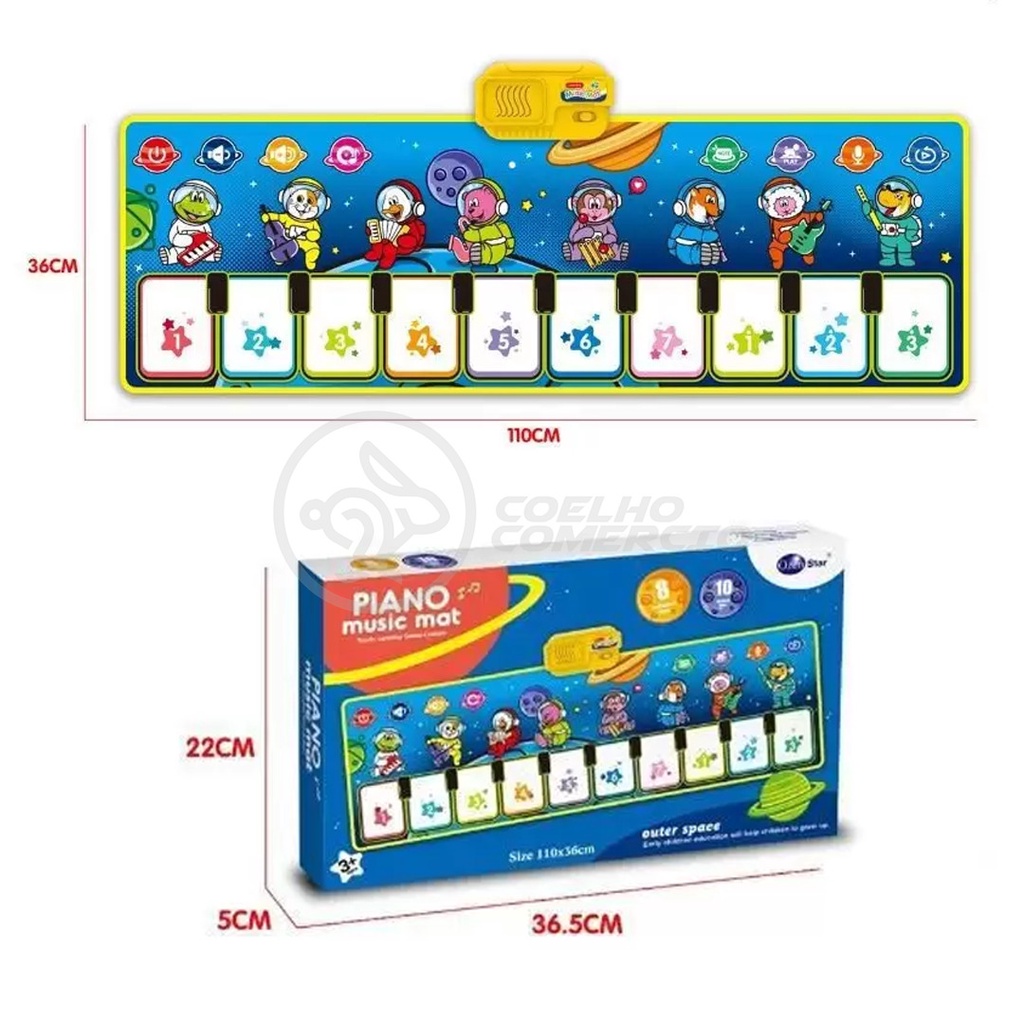 Piane Music Mat Tapete Musical 110x36cm Animais Crianças Infantil