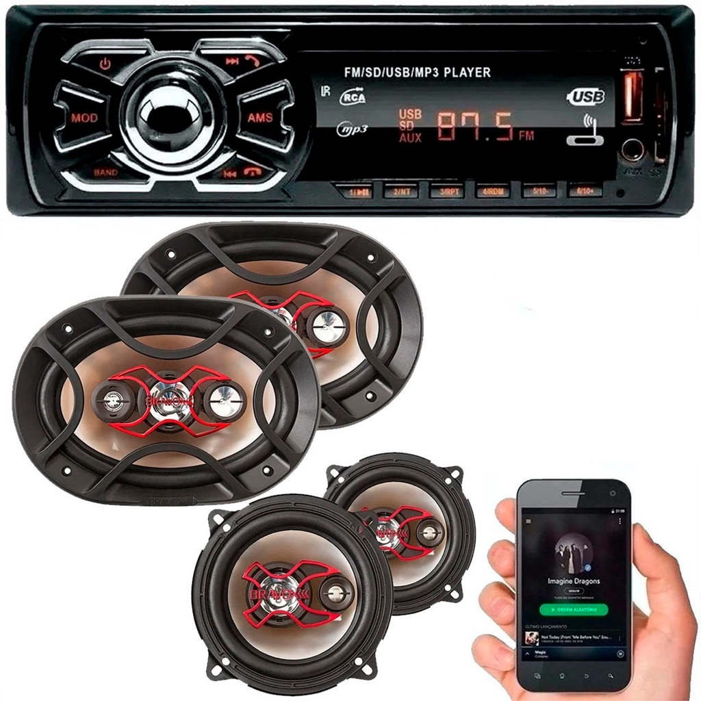 Aparelho De Som Automotivo Rádio MP3 Player Bluetooth, Rádio FM/USB e ...