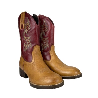 Bota Country Texana Infantil Escrete Original Floter Vermelha Triton 100% Couro Cano Bordado Médio
