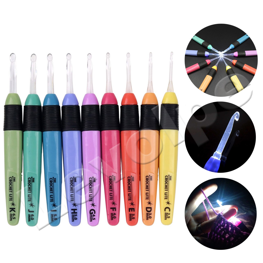 Kit 9 Agulhas De Croche Com Ponta De Luz Led | Shopee Brasil