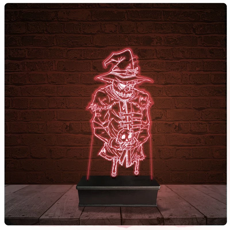 Abajur Luminária Acrílico Led - Espantalho Halloween tattoo