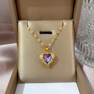 Colar De Cristal De Coração Oceano Azul Amor Titânio Aço De Estilo Feminino Acessórios De Moda Joias