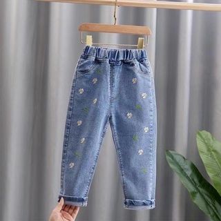 Calça Comprida Jeans Com Estampa De Desenho De Coelho Bordada Para Meninas  De 1-9 Anos