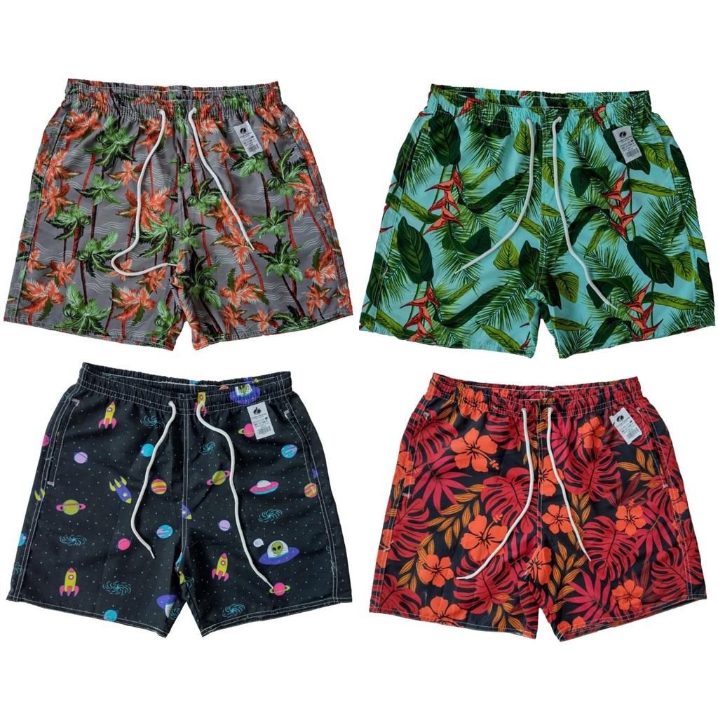 Kit 2 Shorts De Elástico Estampados Moda Praia Tactel Várias Estampas