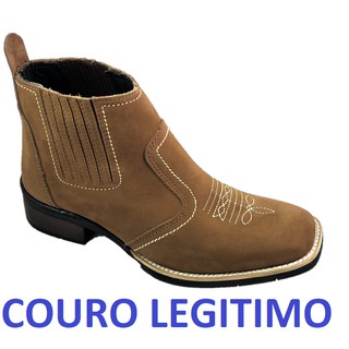 Bota Country Estilo Texana Marca Campoina Botina Bico Quadrado Couro Nobuck Botinha Estilo Sertanejo Rural Fazenda Cidade Homem do Campo Botinha Cor Marrom Claro Rato Calcado Masculino Sertanejo