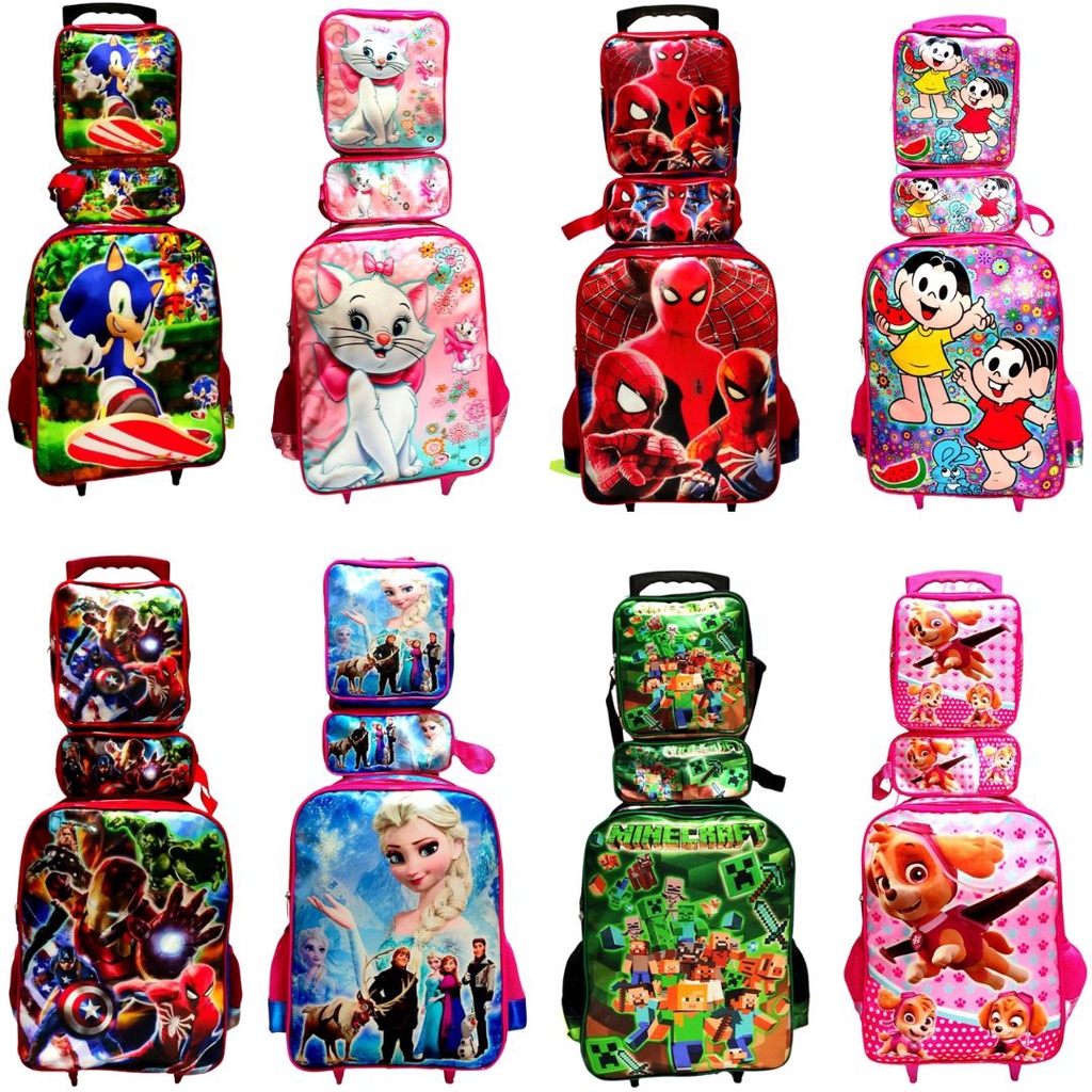 Mochila Escolar Infantil Kit Com Lancheira E Estojo Menino e Menina ...