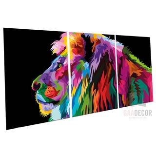 Kit 3 Placas Decorativas Quadrinhos Em Mdf Sala Leão Colorido Geométrico
