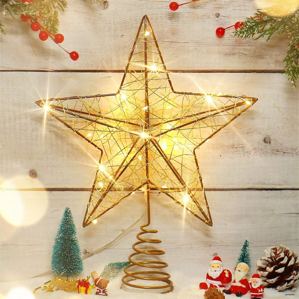 Árvore De Natal Top/Estrela/Ouro Com Luzes LED Decorativas Glitter/Star/Hang Pendant/Arvore Decoração/Festival/Presente