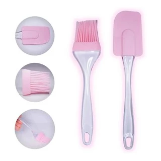 Kit Espatula pão duro E Pincel Silicone Culinário Cabo Acrílico resistente 24,5cm