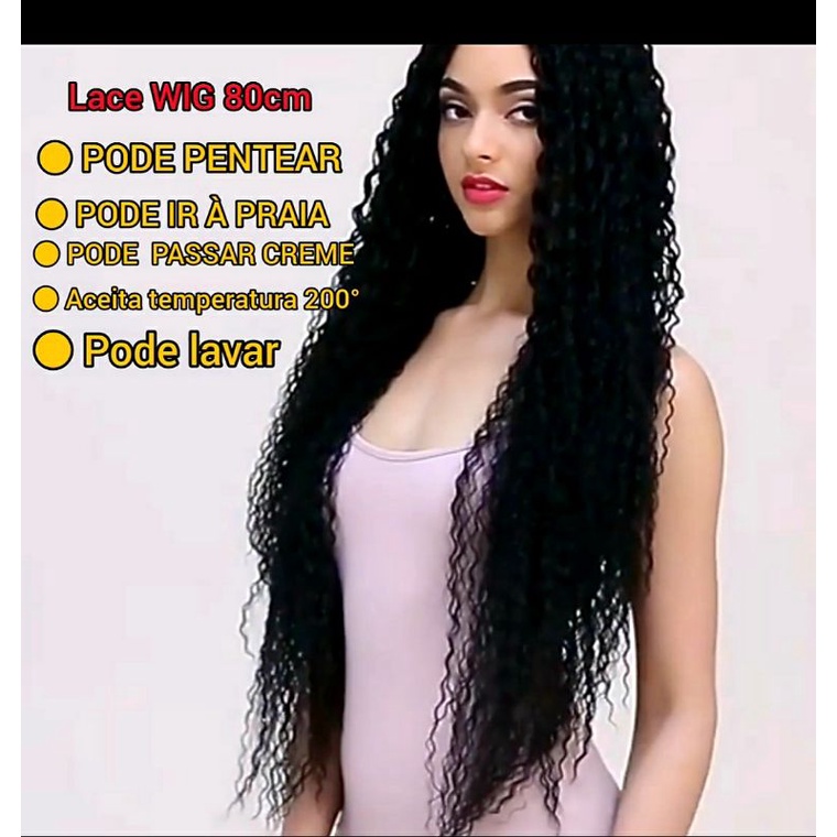 LACE WIG Natural cabelos idêntico ao humano 80cm PERUCA CACHEADA para dia a  dia FIBRA Premium LONGA