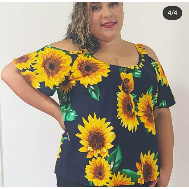 Blusa Feminino Girassol Plussize moda Plussize Tendência roupas tamanhos  grandes