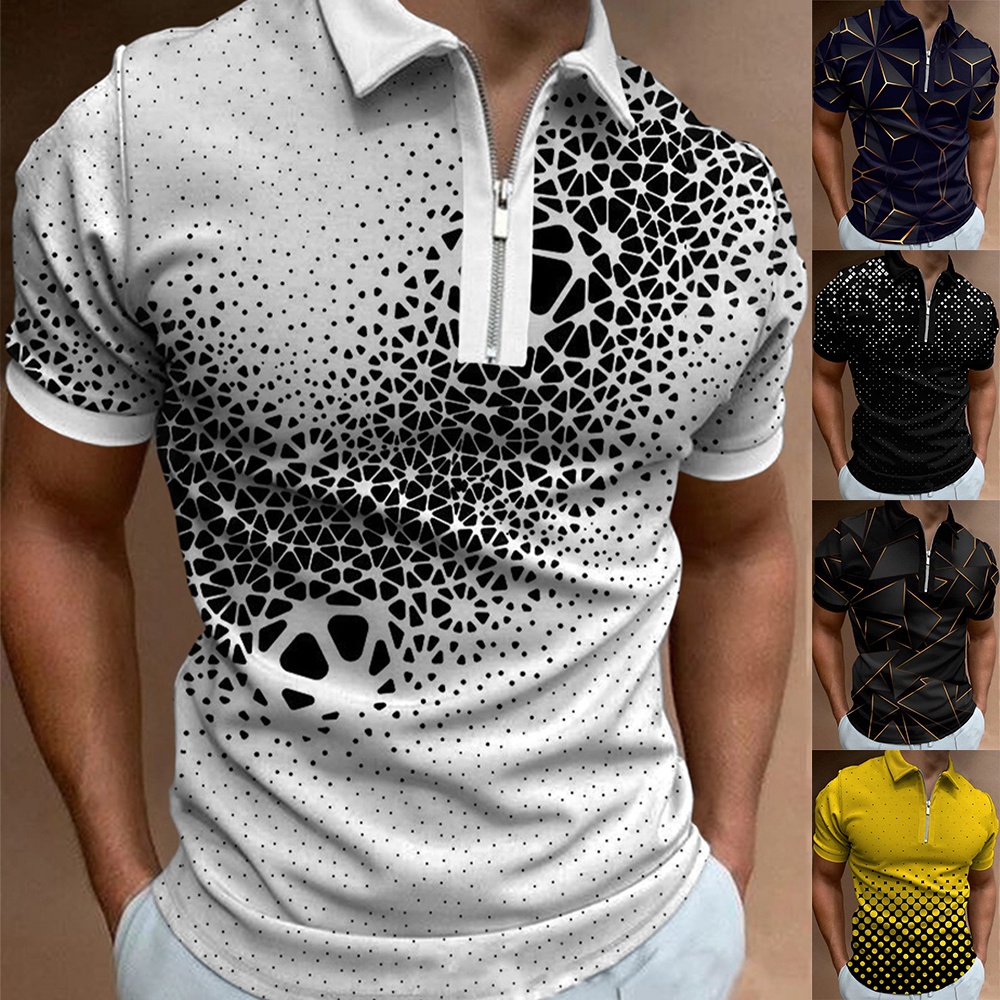 💥entrega 24 horas💥Camiseta Masculina De Manga Curta Casual Com Gola Zip 3D Para Golfe/Verão