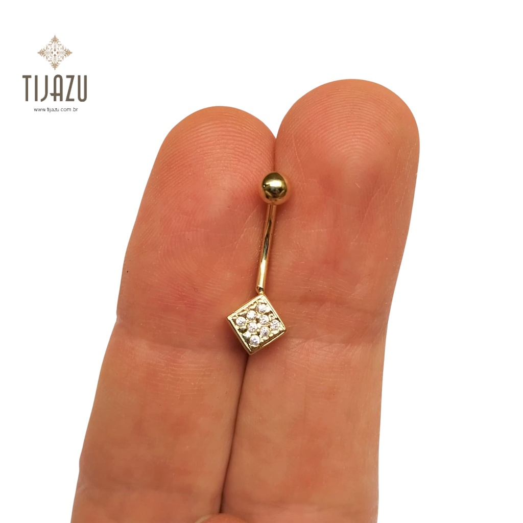 Piercing de Umbigo em Ouro com Zircônia Quadrada