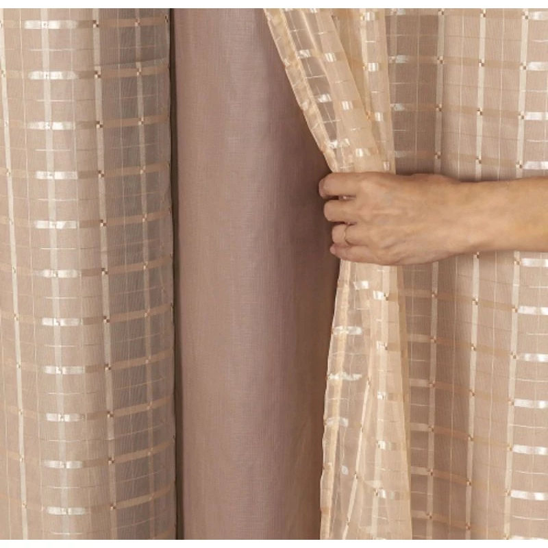 Cortina Blackout PVC com Voil Xadrez