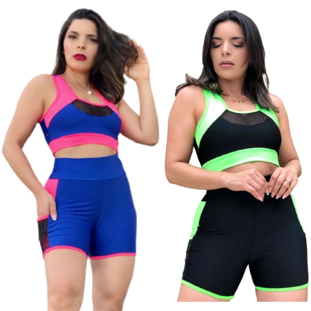 Kit de 2 Conjuntos de Academia Top e Short com Bolso Lateral Conjunto ...