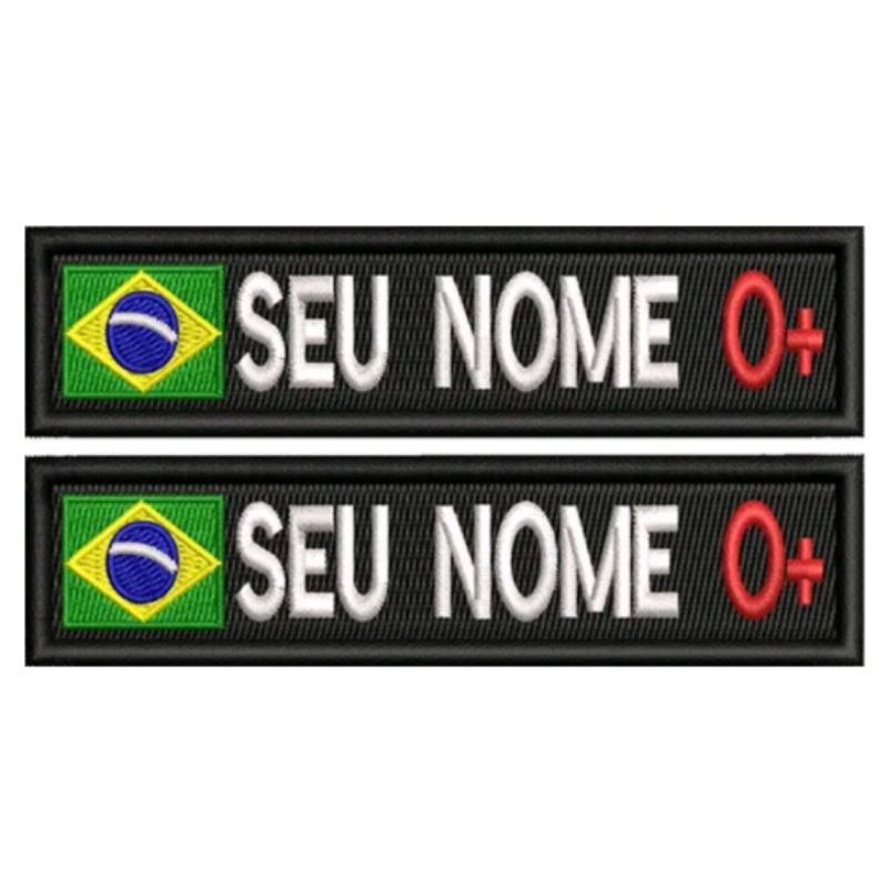 Tarjeta Sutache Bordado com Velcro Bandeira do Brasil Tipo Sanguíneo  Personalizada