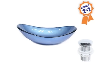 Cuba De Vidro Oval 47cm Azul + Válvula Click