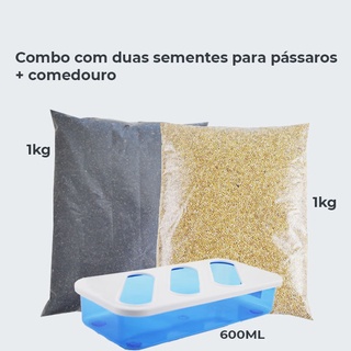Combo com duas sementes para pássaros + comedouro