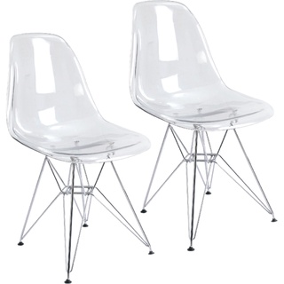 Kit 2 Cadeiras Eames Cristal Transparente Eiffel Base Metal Cromado