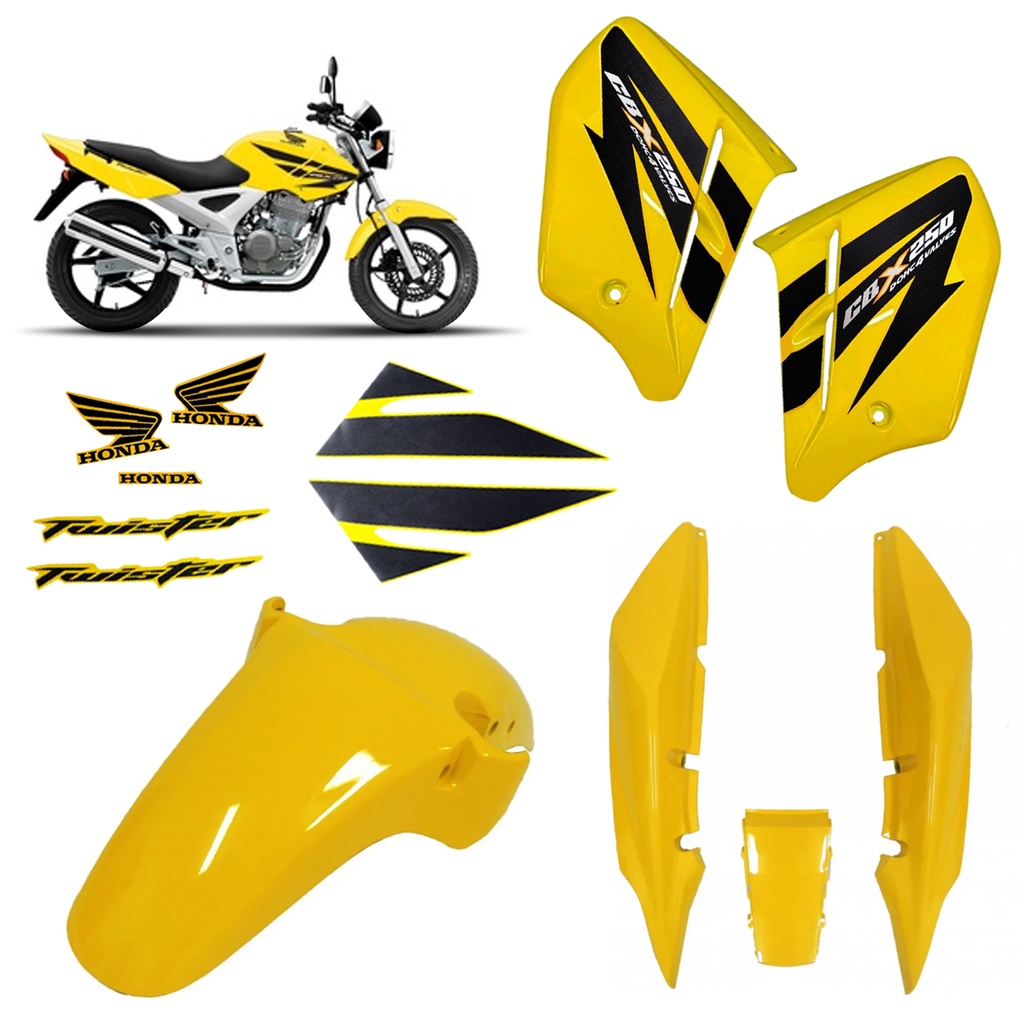 Kit Carenagem Completo Cbx 250 Twister 250 Amarela 2008 Com Adesivos Colados