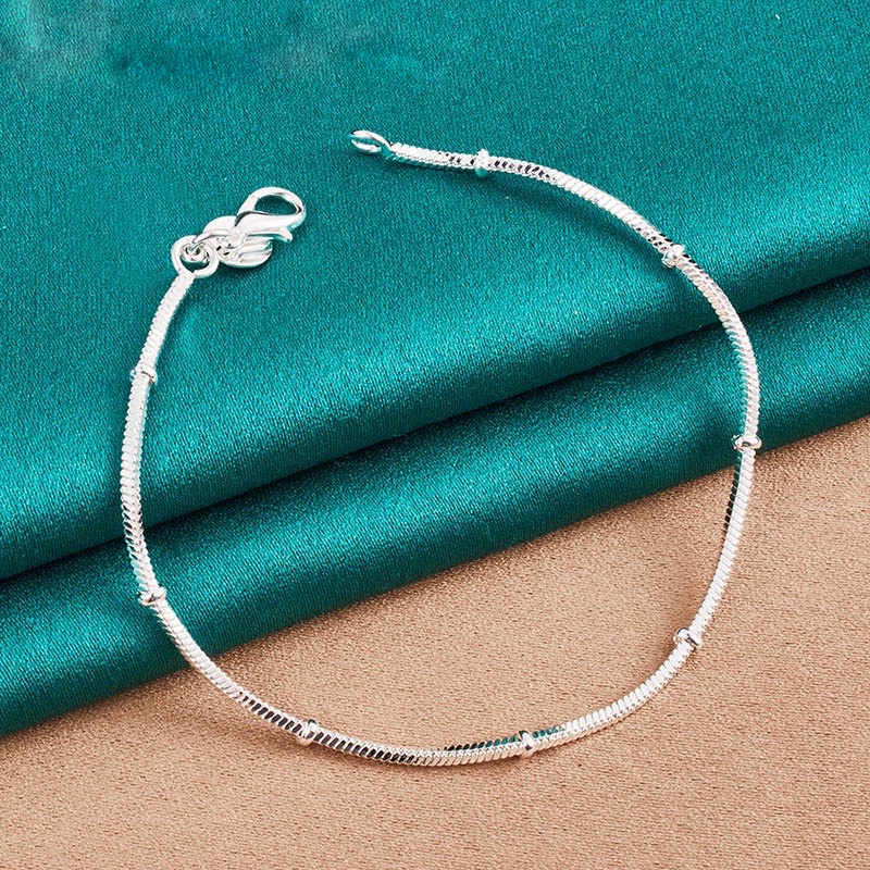 pulseira simples, pulseira de contas femininas Folheado Danhado A Prata 925
