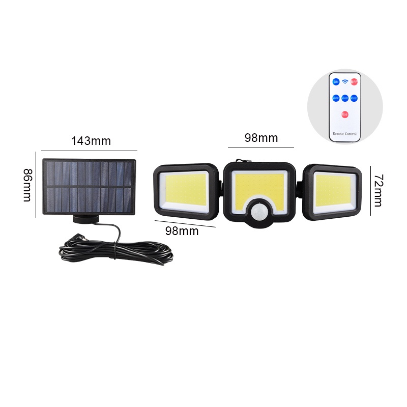 Luminária Solar Parede 192 Cob 39W Sensor Presença 3 Funções fio 5 ...