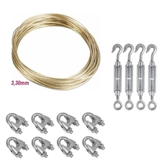 20m Cabo De Aço Revestido Pvc Cristal 2,70mm Varal e outras funções + 4 Esticador 3/16 + 8 Grampos 1/8