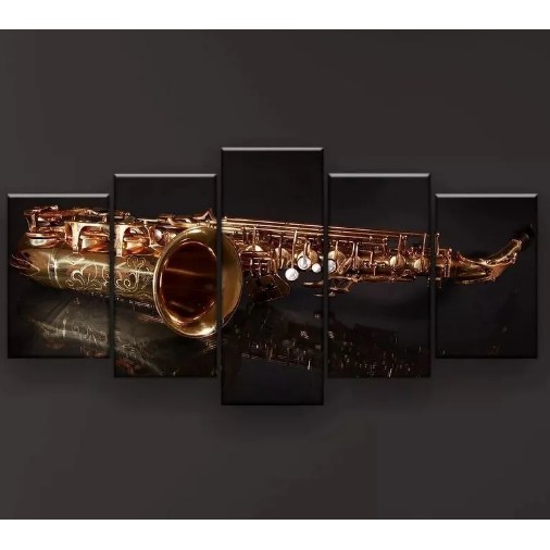 Quadro Para Sala Studio Sax Saxofone Mosaico 5 Peças Luxo