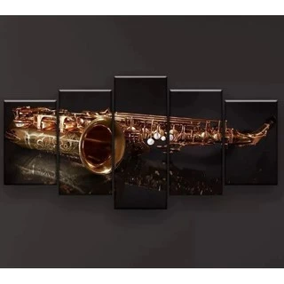 Quadro Para Sala Studio Sax Saxofone Mosaico 5 Peças Luxo