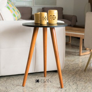 Mesinha Lateral Redonda Sala Pe Palito Retro Madeira Maciça Decoração Porta Objetos Preto