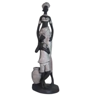 Escultura Africana com menino Prata artesanal Moderna