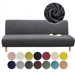 Tampa Do Sofá Sem Braço Cor Sólida Jacquard Cama Capa Polar Fleece Elástico Integrado Dobrável De Tamanho Duplo Decoração De Casa
