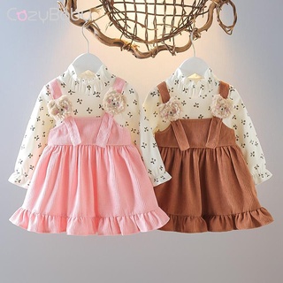 Conjunto Para Meninas Primavera Outono Novo Bebê Menina Top + Vestido Suspensório Retrô Coreano Bebês