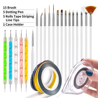 26Pcs/set Ferramenta De Arte De Unhas Com 15pcs Pincéis De Desenho De Gel UV Pen + 5pcs + 5 Torneira Adesiva De Decapagem