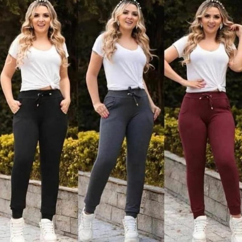 Conjunto Calça Blusa Feminina Moda Ribana Outono Inverno Cinza