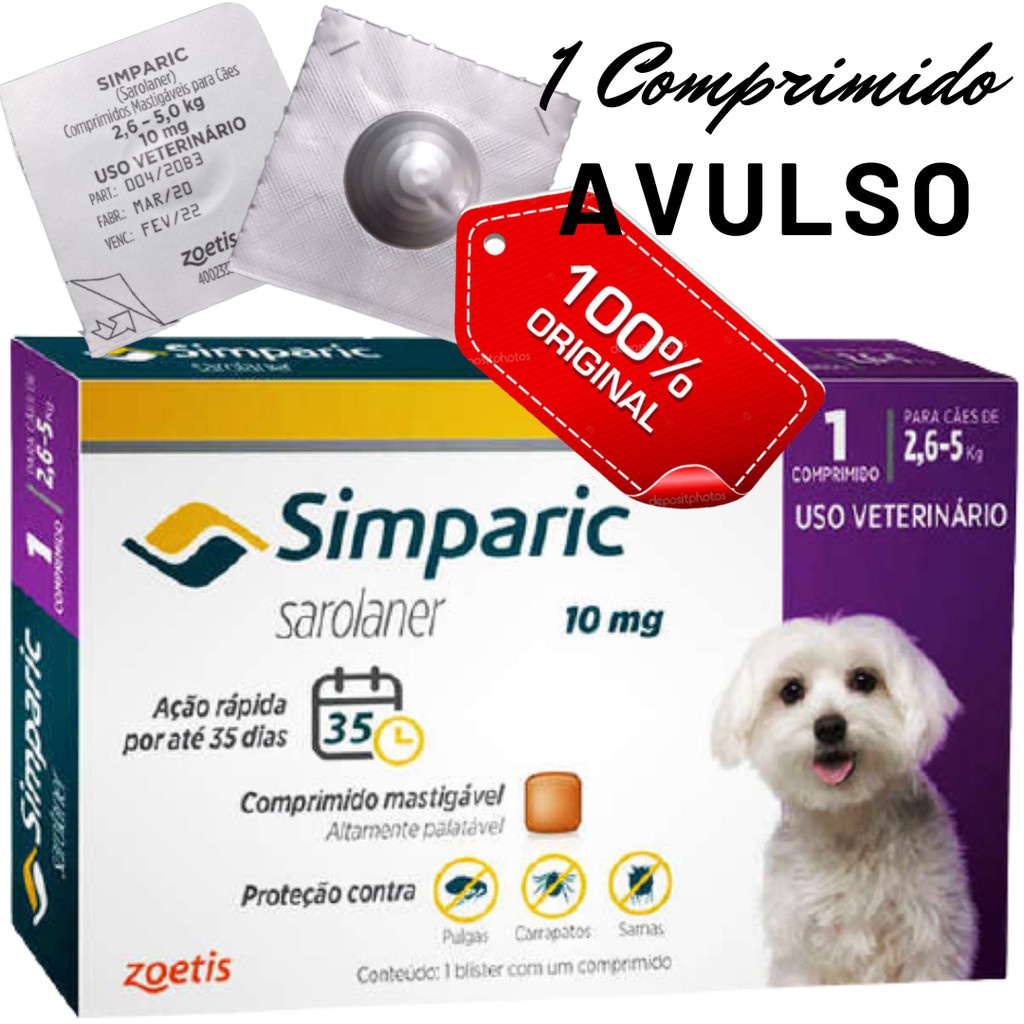 PROMOÇÃO Simparic 10mg 2,6 A 5kg C/1 Comprimidos AVULSO | Shopee Brasil