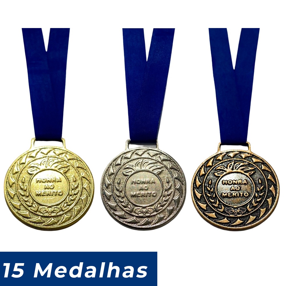 Conjunto 15 Medalhas Ouro Prata Ou Bronze Relevo Tira Azul | Shopee Brasil