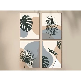Quadro Decorativo Kit 04 Peças 30x40 - Arte Botânica Folhas - Placas de MDF Sem Moldura Para Decoração de Ambientes