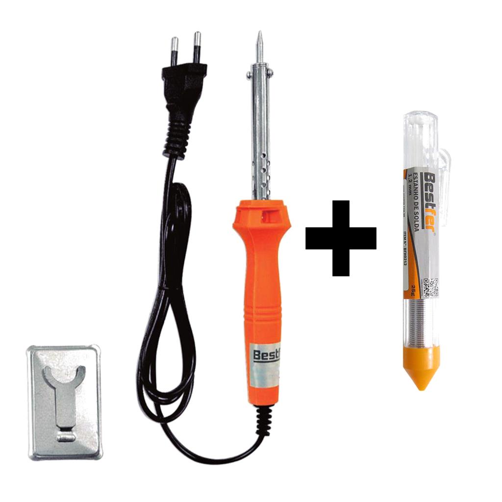 Kit Ferro Solda Profissional C/ Suporte 60w 127v 110v + Tubo Estanho 25g +nf