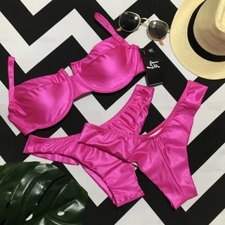 Biquini Meia Taça Retrô Com Tanga Asa Delta Pink Rosa